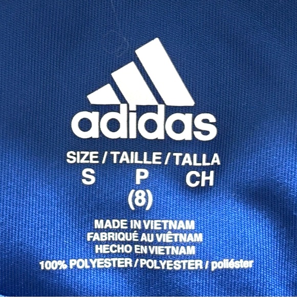 Adidas Long Sleeve Blue Shirt white sleeve stripes Size Small - Picture 2 of 4